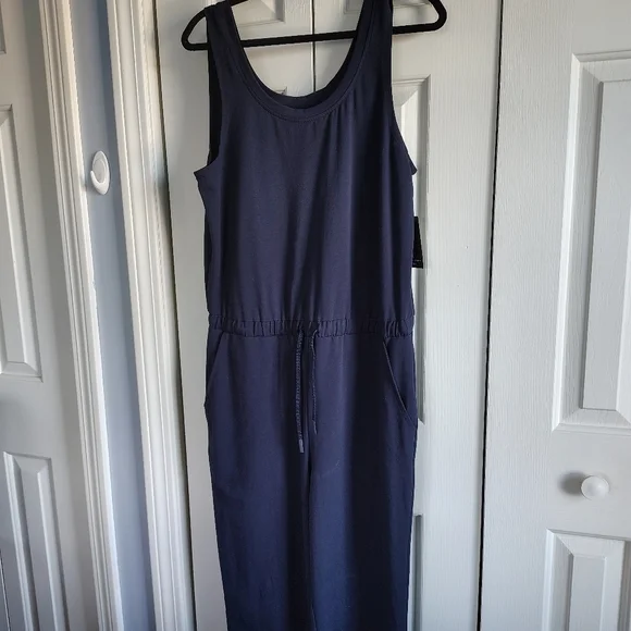 Andrew Marc Stretch Cotton Navy Jumpsuit L - Picture 7 of 11